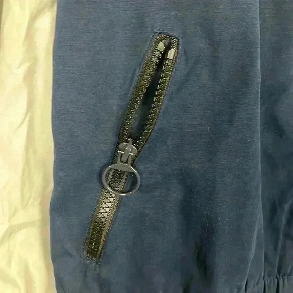 Forever 21 Jacket White/Navy L Striped Color Block Drawstring Neck Zip Up EUC - Picture 4 of 13